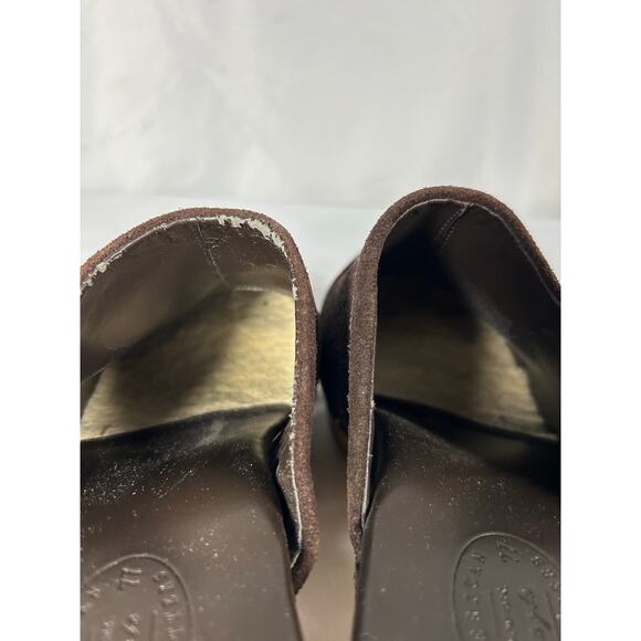 American Eagle Outfitters Suede Brown Leather Mule Clogs Sz 9 Wood Heel Bohemian - Picture 5 of 9